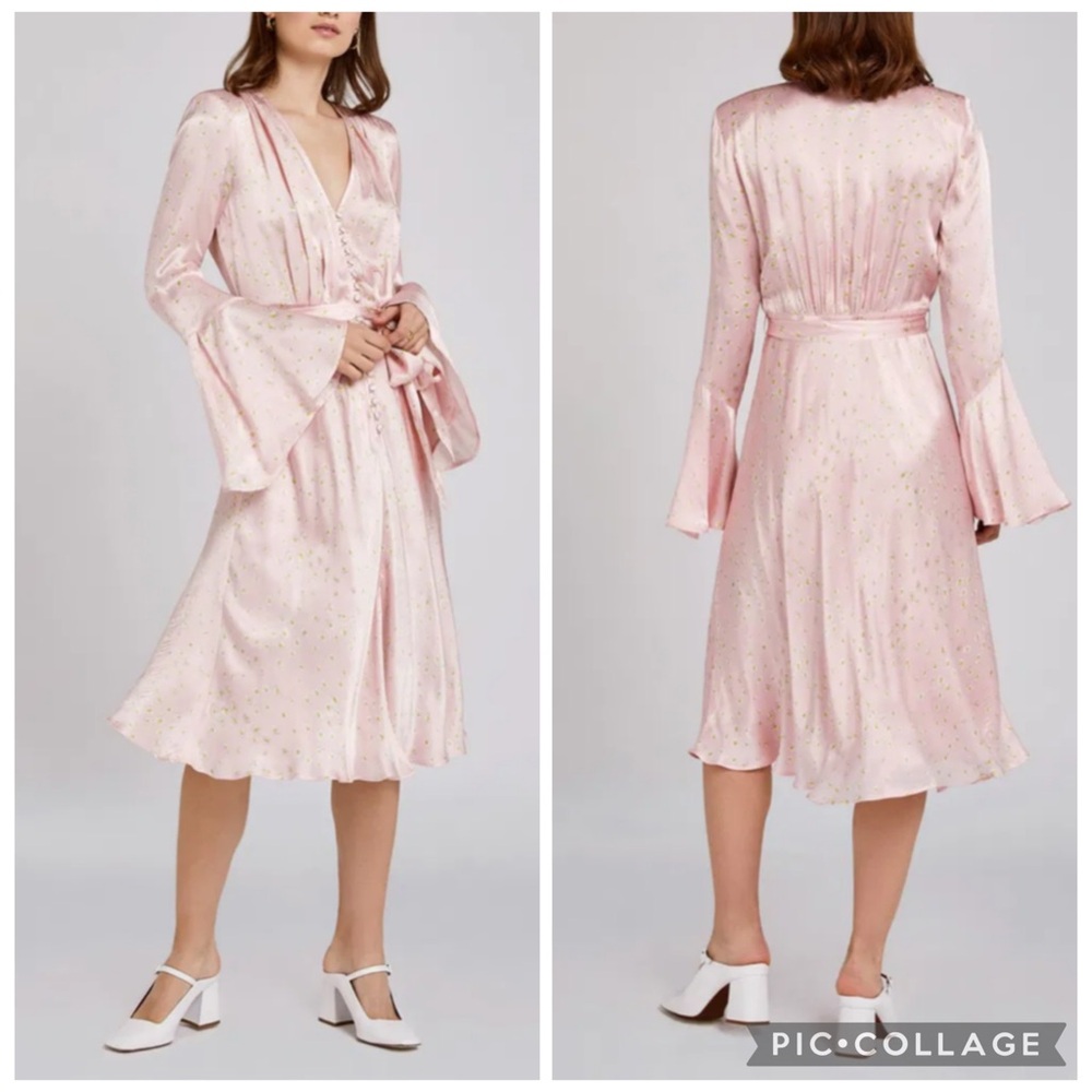 Ghost London Annabelle Satin Button Front Dress in Lillie Daisy NWT Size Large